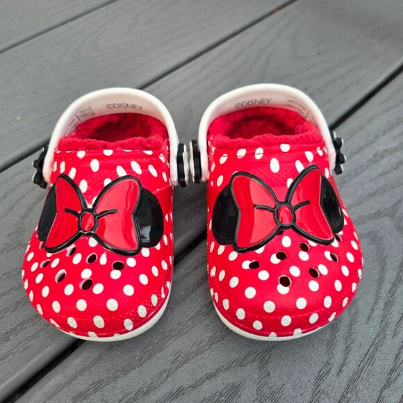 Crocs Minnie Mouse Fleece Lined Slip on clogs Red/Wht, Size C5 - Picture 1 of 6